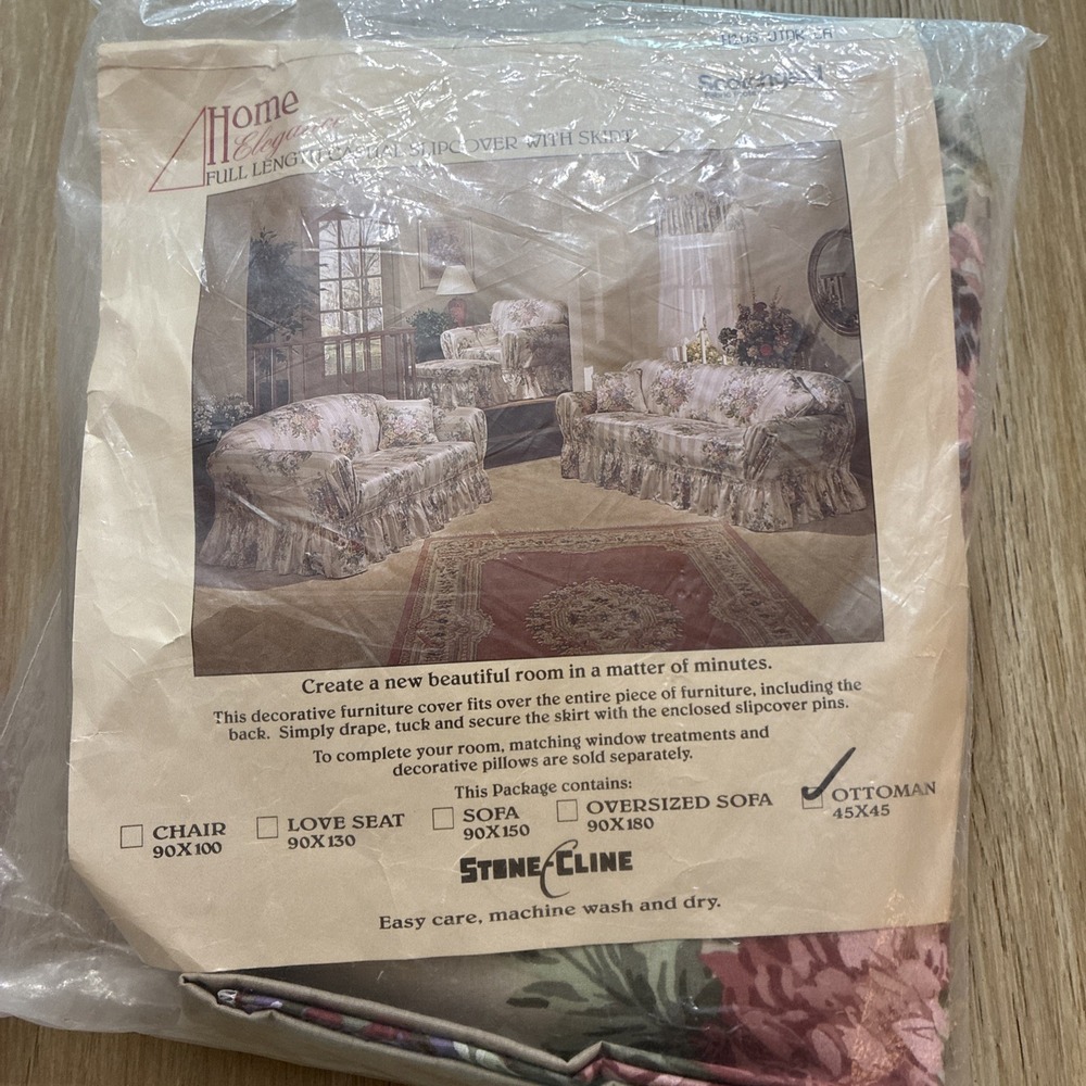 Home Elegance Ottoman Slip Cover 45x45 VTG New In Package Floral Poly Cotton